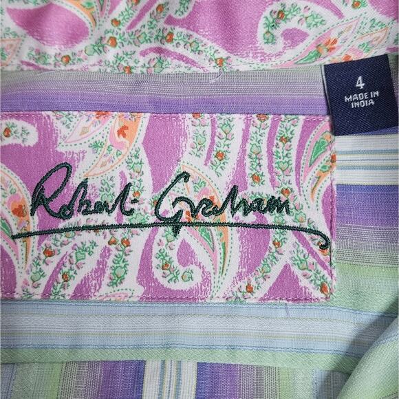 Robert Graham Purple & Green Button Down Shirt with Paisley Flip Cuffs, size 4 - Picture 6 of 8
